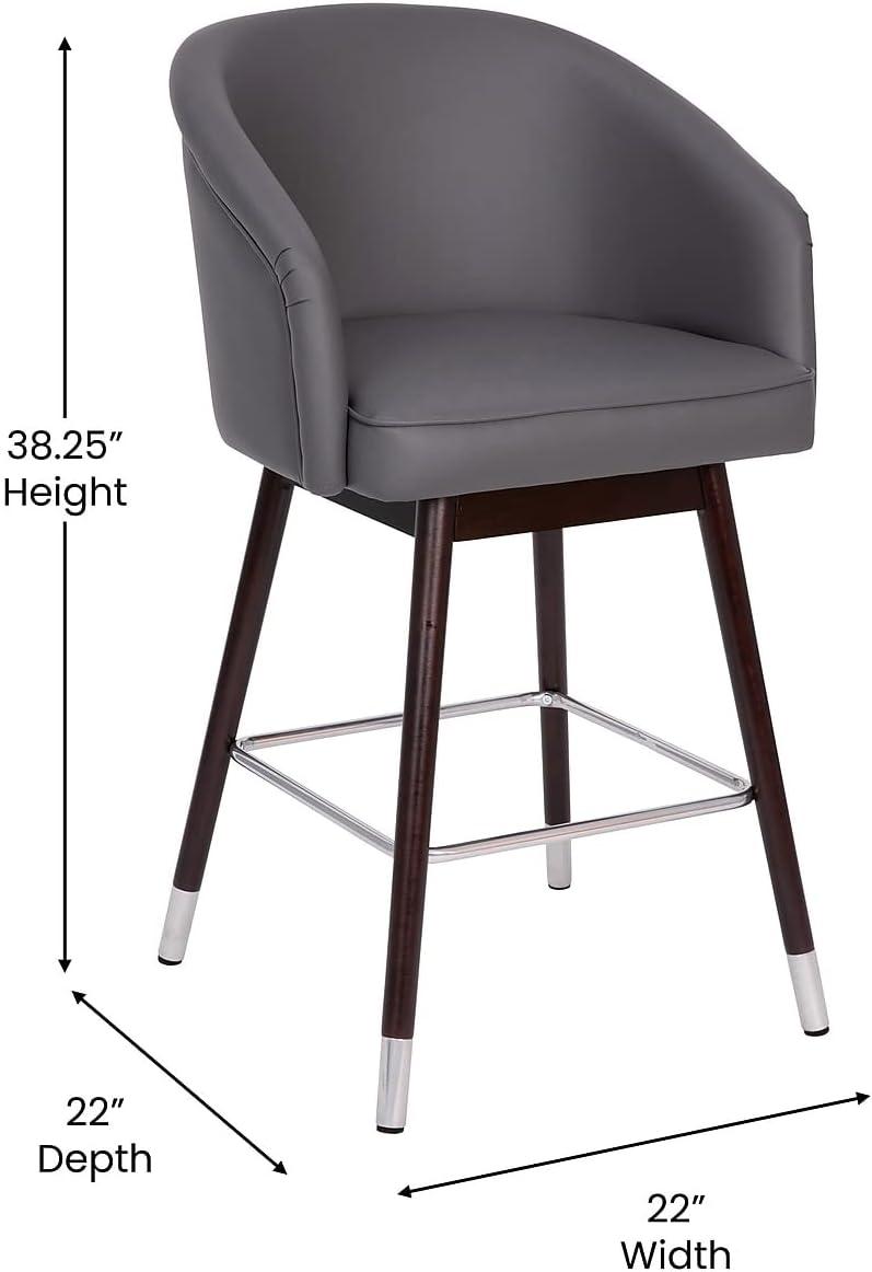 image:imageFlash Furniture Margo Commercial Grade MidBack Barstool Black LeatherSoft Upholstery Walnut Finish Beechwood Legs with Soft Bronze Accents 30 Bar StoolGrayWalnut
