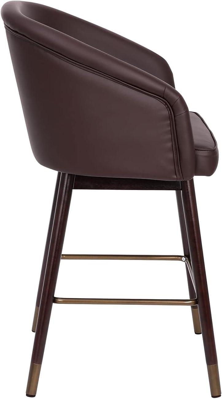 image:imageFlash Furniture Margo Commercial Grade MidBack Barstool Black LeatherSoft Upholstery Walnut Finish Beechwood Legs with Soft Bronze Accents 30 Bar StoolBrownWalnut