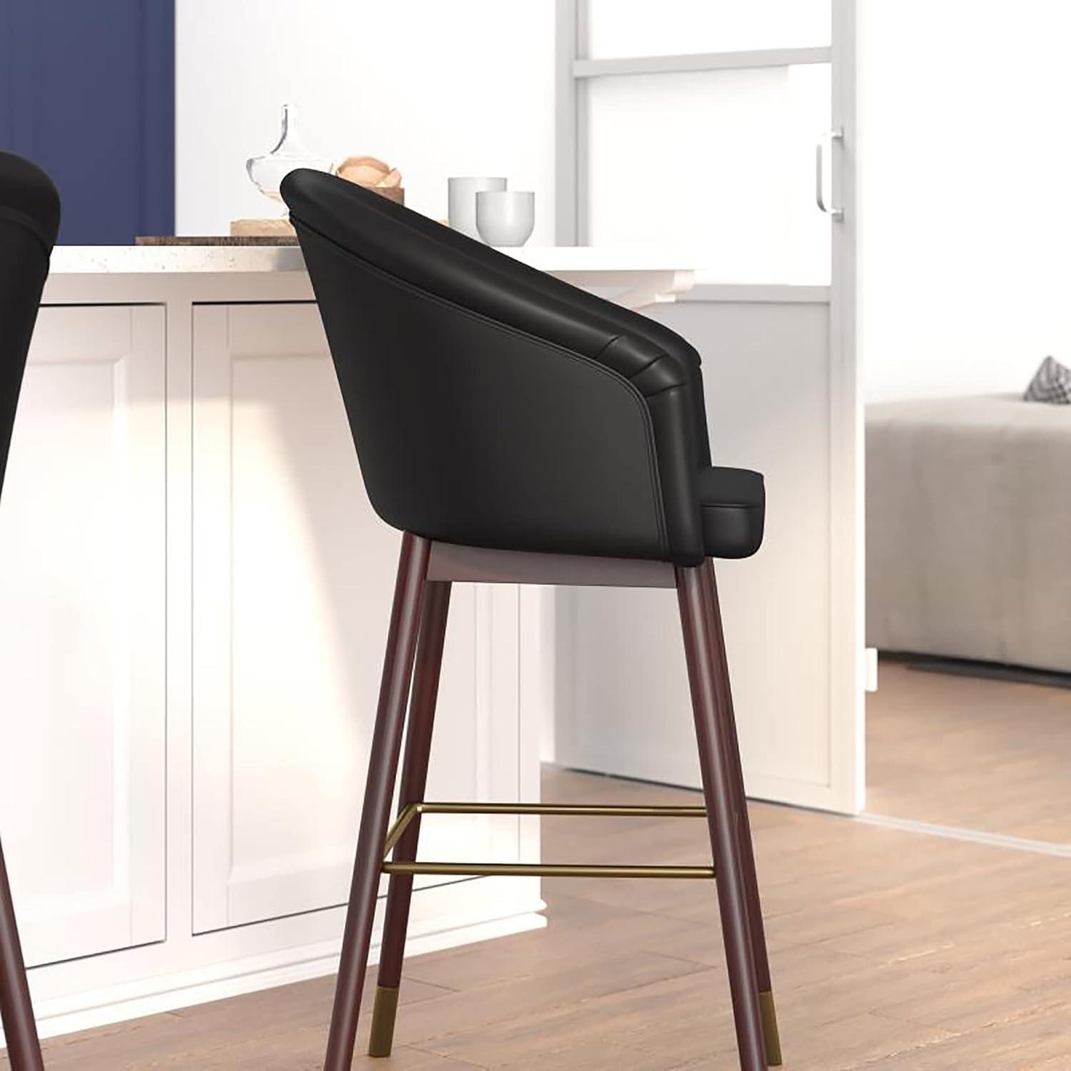 image:imageFlash Furniture Margo Commercial Grade MidBack Barstool Black LeatherSoft Upholstery Walnut Finish Beechwood Legs with Soft Bronze Accents 30 Bar StoolBlack
