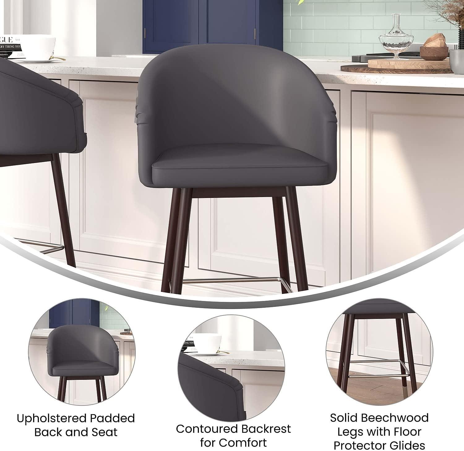 image:imageFlash Furniture Margo Commercial Grade MidBack Barstool Black LeatherSoft Upholstery Walnut Finish Beechwood Legs with Soft Bronze Accents 30 Bar StoolGrayWalnut