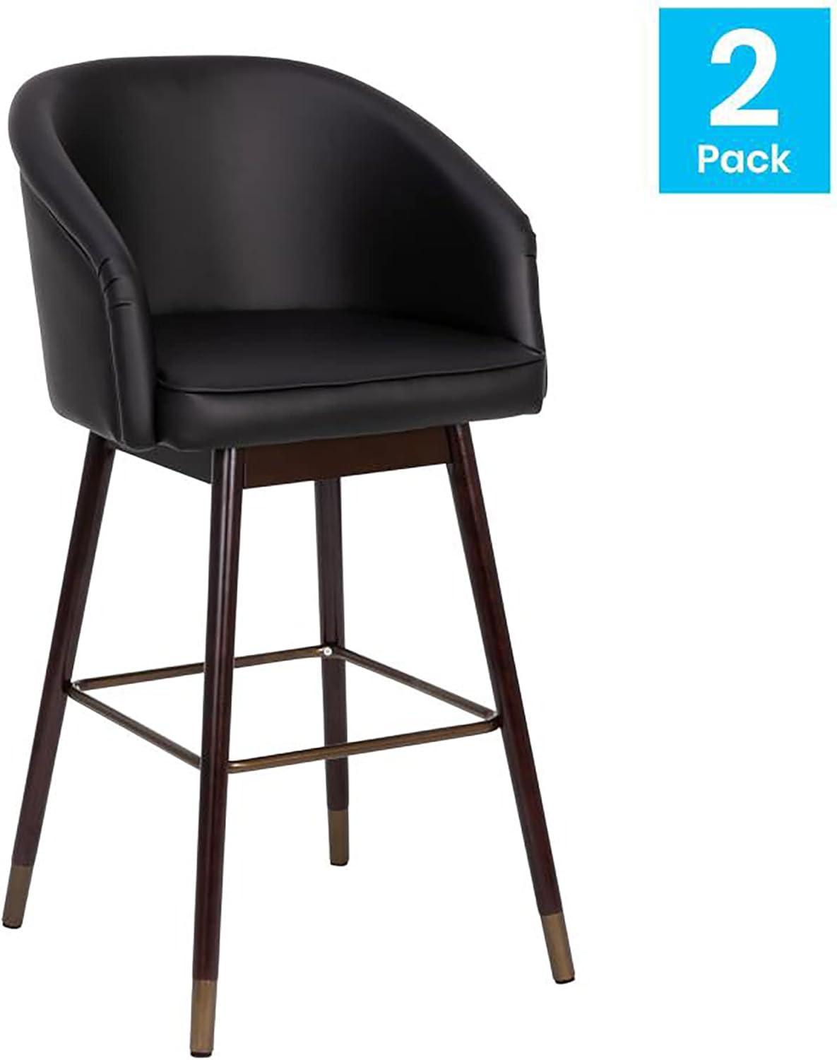 image:imageFlash Furniture Margo Commercial Grade MidBack Barstool Black LeatherSoft Upholstery Walnut Finish Beechwood Legs with Soft Bronze Accents 30 Bar StoolBlack