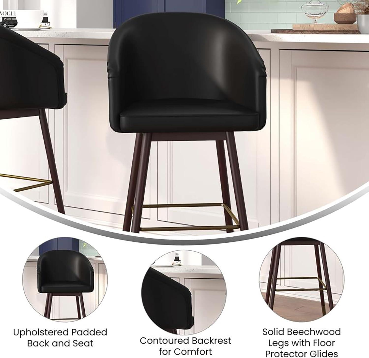 image:imageFlash Furniture Margo Commercial Grade MidBack Barstool Black LeatherSoft Upholstery Walnut Finish Beechwood Legs with Soft Bronze Accents 30 Bar StoolBlack
