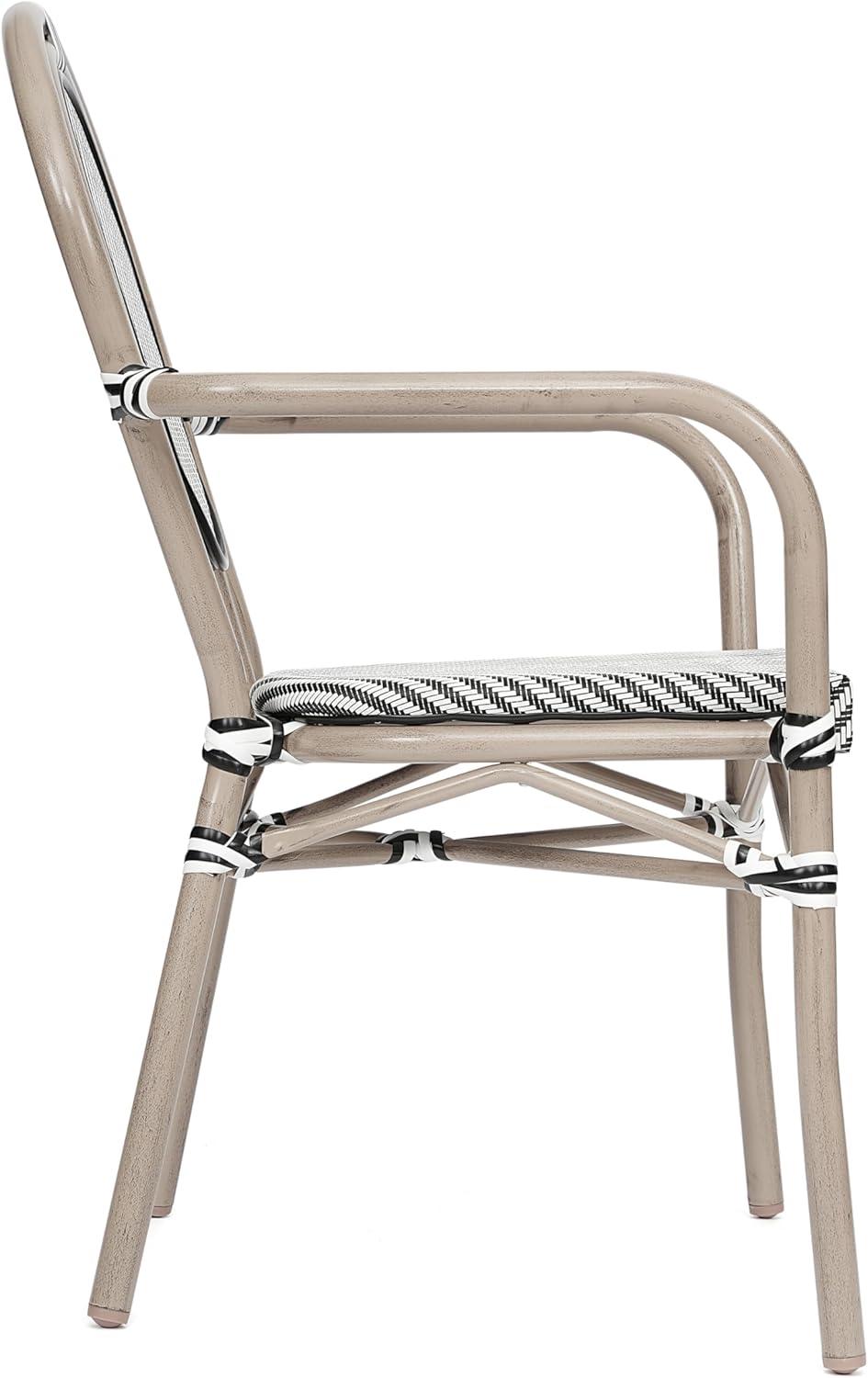 image:imageFlash Furniture Marseille IndoorOutdoor Commercial Bistro Stack Chair Curved Arms Black Textilene Back and Seat Natural Bamboo Print Metal FrameBlack WhiteLight Natural Frame