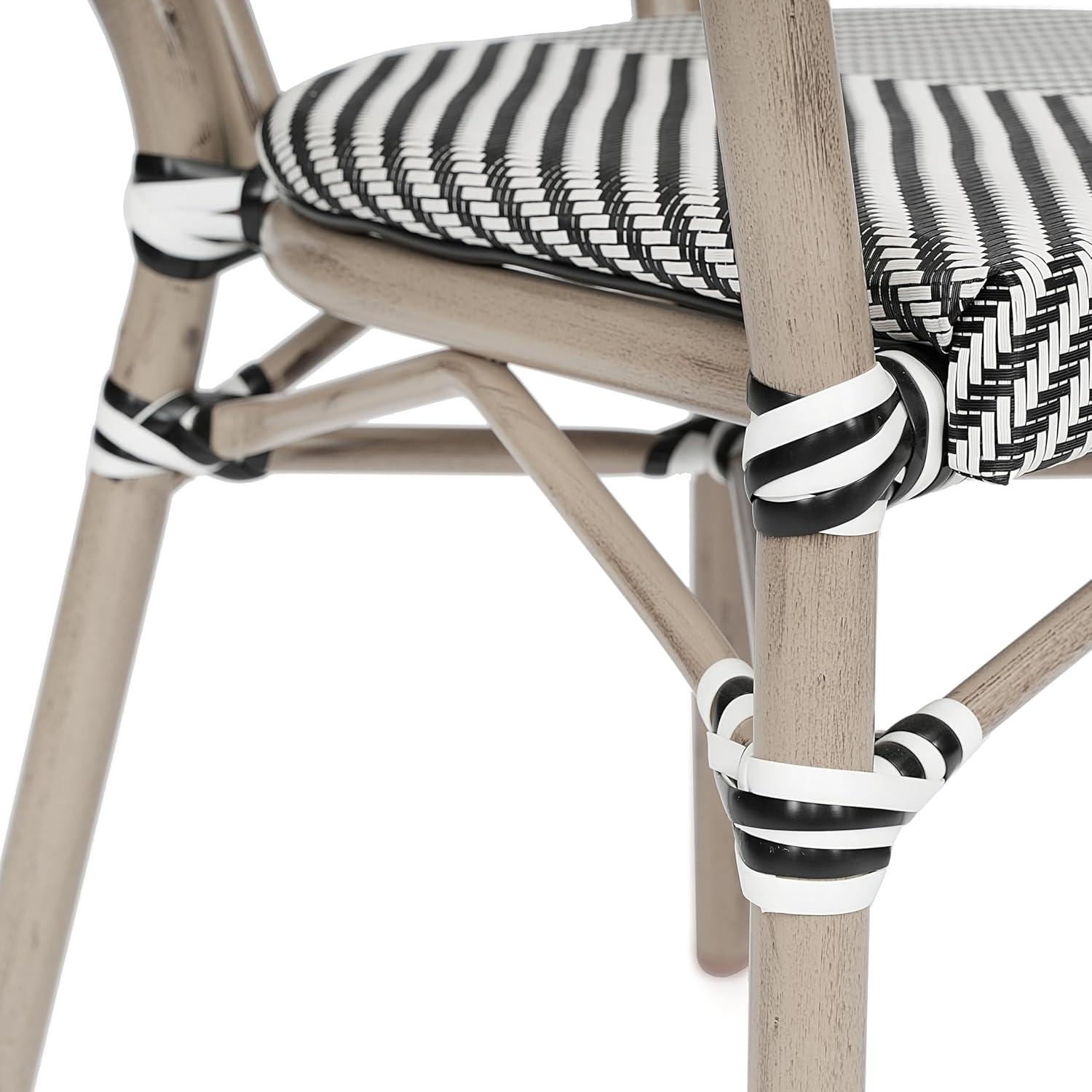 image:imageFlash Furniture Marseille IndoorOutdoor Commercial Bistro Stack Chair Curved Arms Black Textilene Back and Seat Natural Bamboo Print Metal FrameBlack WhiteLight Natural Frame
