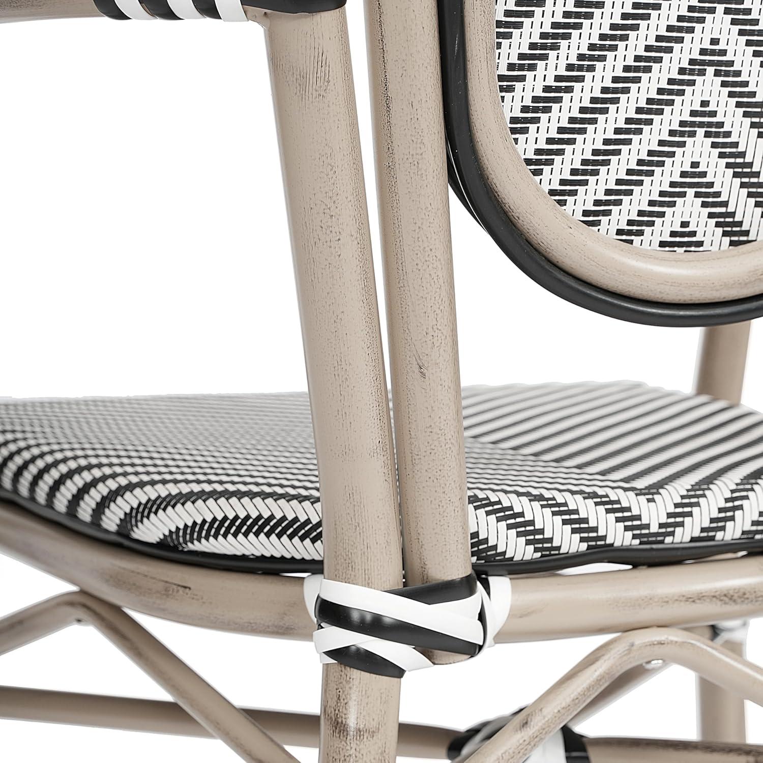 image:imageFlash Furniture Marseille IndoorOutdoor Commercial Bistro Stack Chair Curved Arms Black Textilene Back and Seat Natural Bamboo Print Metal FrameBlack WhiteLight Natural Frame