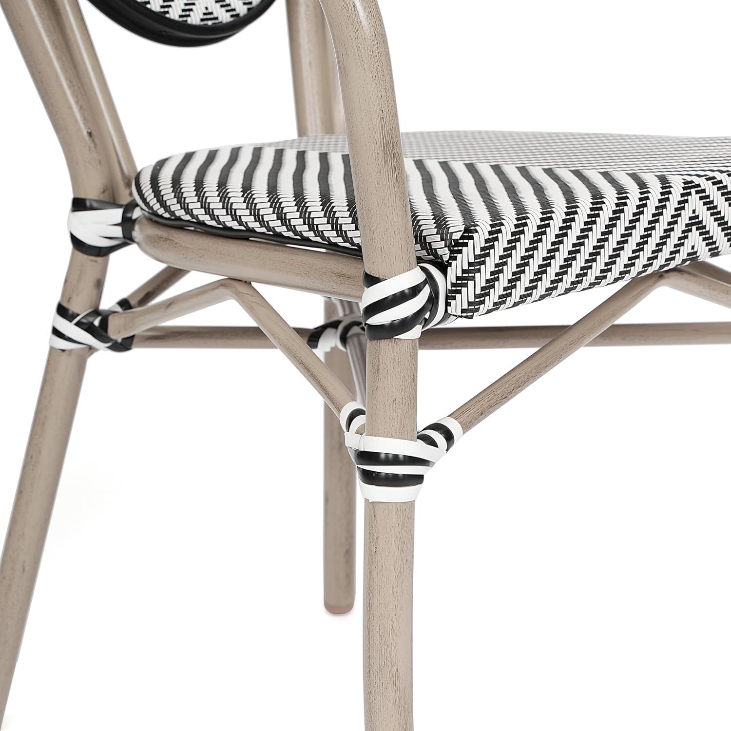 image:imageFlash Furniture Marseille IndoorOutdoor Commercial Bistro Stack Chair Curved Arms Black Textilene Back and Seat Natural Bamboo Print Metal FrameBlack WhiteLight Natural Frame