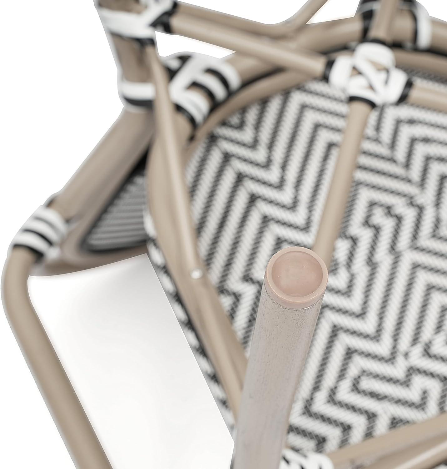 image:imageFlash Furniture Marseille IndoorOutdoor Commercial Bistro Stack Chair Curved Arms Black Textilene Back and Seat Natural Bamboo Print Metal FrameBlack WhiteLight Natural Frame