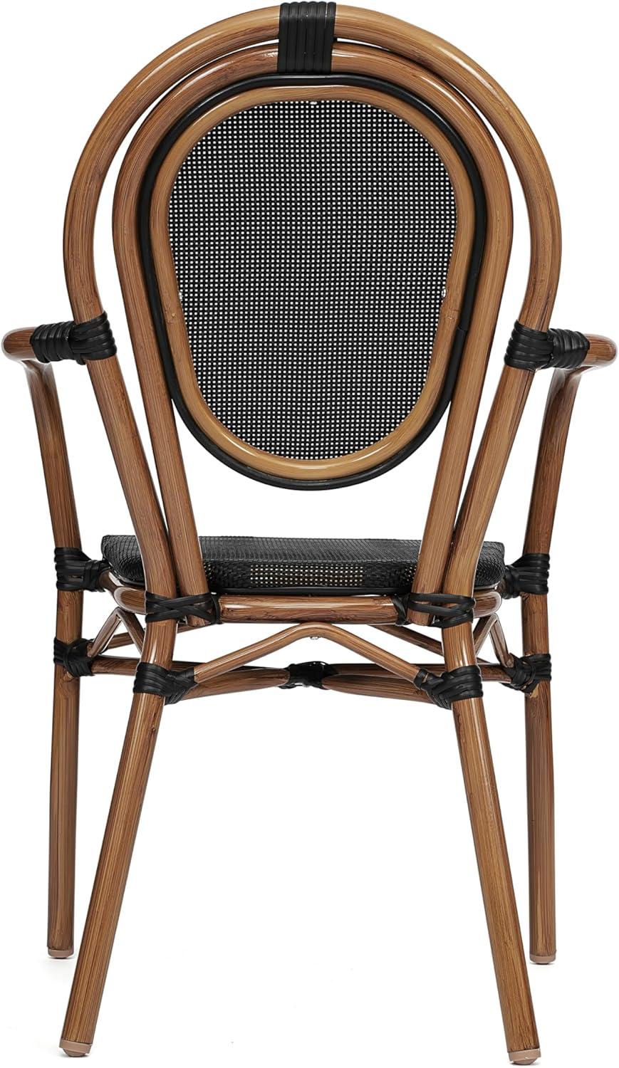 image:imageFlash Furniture Marseille IndoorOutdoor Commercial Bistro Stack Chair Curved Arms Black Textilene Back and Seat Natural Bamboo Print Metal FrameBlackNatural Frame