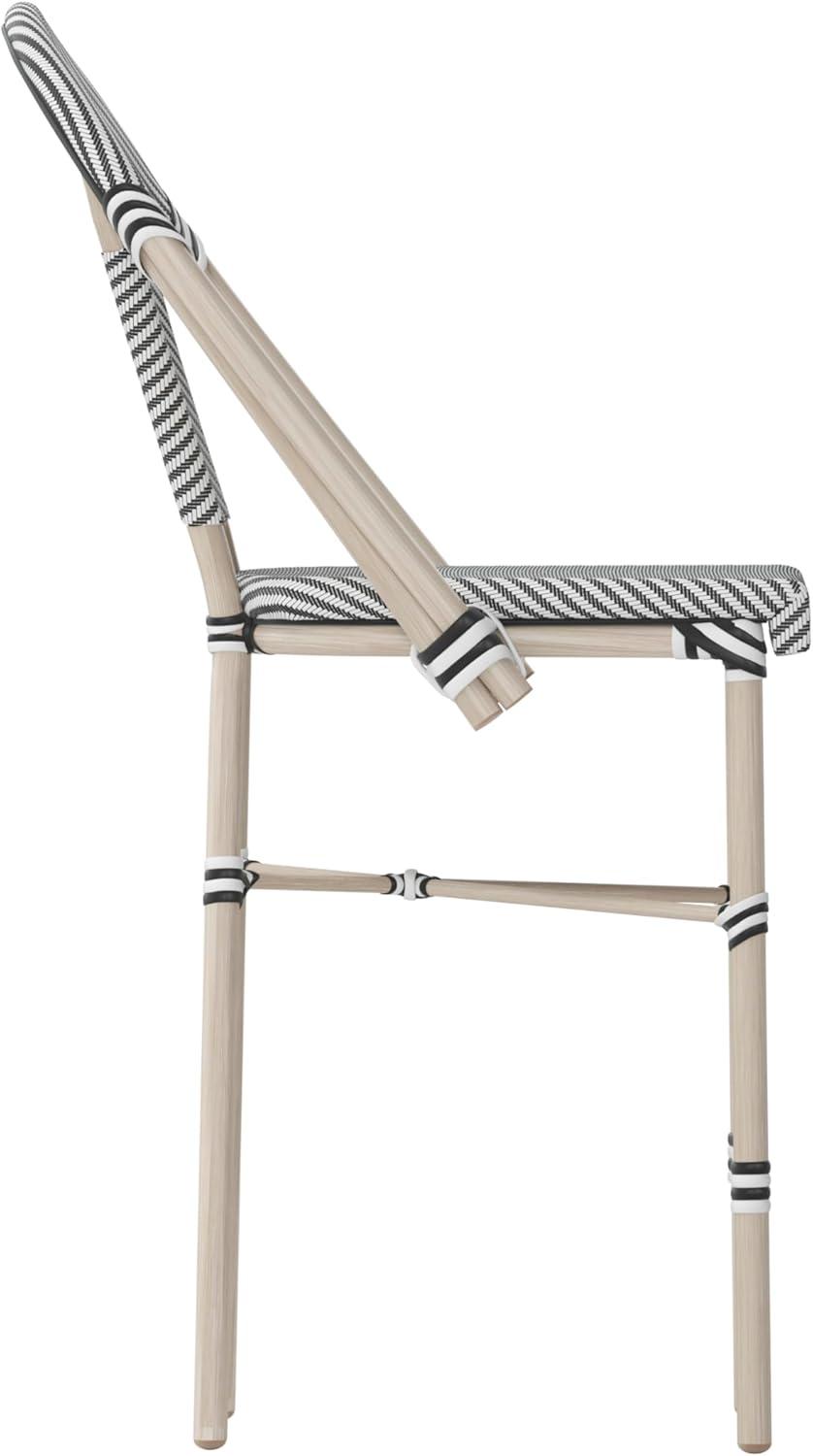 image:imageFlash Furniture Marseille IndoorOutdoor Commercial Bistro Stacking Counter Stool Black Textilene Back and Seat Natural Bamboo Print Metal Frame 2 PackBlack WhiteLight Natural Frame