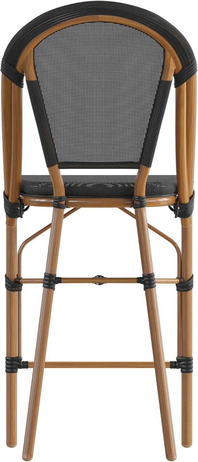 image:imageFlash Furniture Marseille IndoorOutdoor Commercial Bistro Stacking Counter Stool Black Textilene Back and Seat Natural Bamboo Print Metal Frame 2 PackBlackNatural Frame