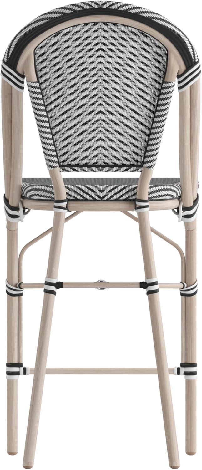 image:imageFlash Furniture Marseille IndoorOutdoor Commercial Bistro Stacking Counter Stool Black Textilene Back and Seat Natural Bamboo Print Metal Frame 2 PackBlack WhiteLight Natural Frame