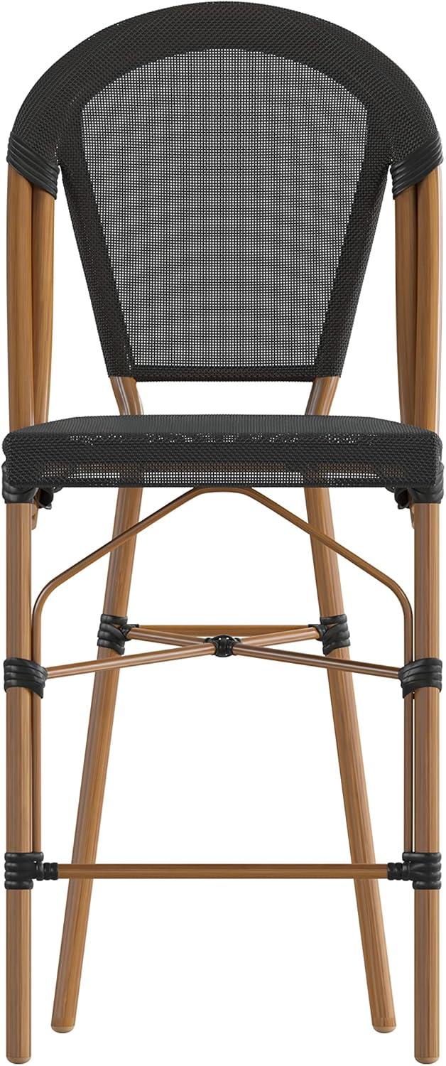image:imageFlash Furniture Marseille IndoorOutdoor Commercial Bistro Stacking Counter Stool Black Textilene Back and Seat Natural Bamboo Print Metal Frame 2 PackBlackNatural Frame