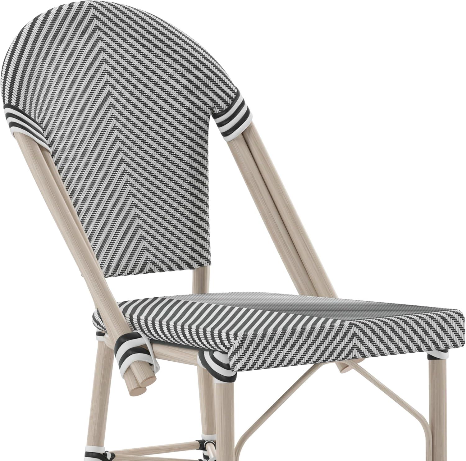 image:imageFlash Furniture Marseille IndoorOutdoor Commercial Bistro Stacking Counter Stool Black Textilene Back and Seat Natural Bamboo Print Metal Frame 2 PackBlack WhiteLight Natural Frame
