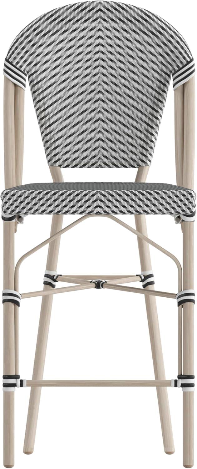 image:imageFlash Furniture Marseille IndoorOutdoor Commercial Bistro Stacking Counter Stool Black Textilene Back and Seat Natural Bamboo Print Metal Frame 2 PackBlack WhiteLight Natural Frame
