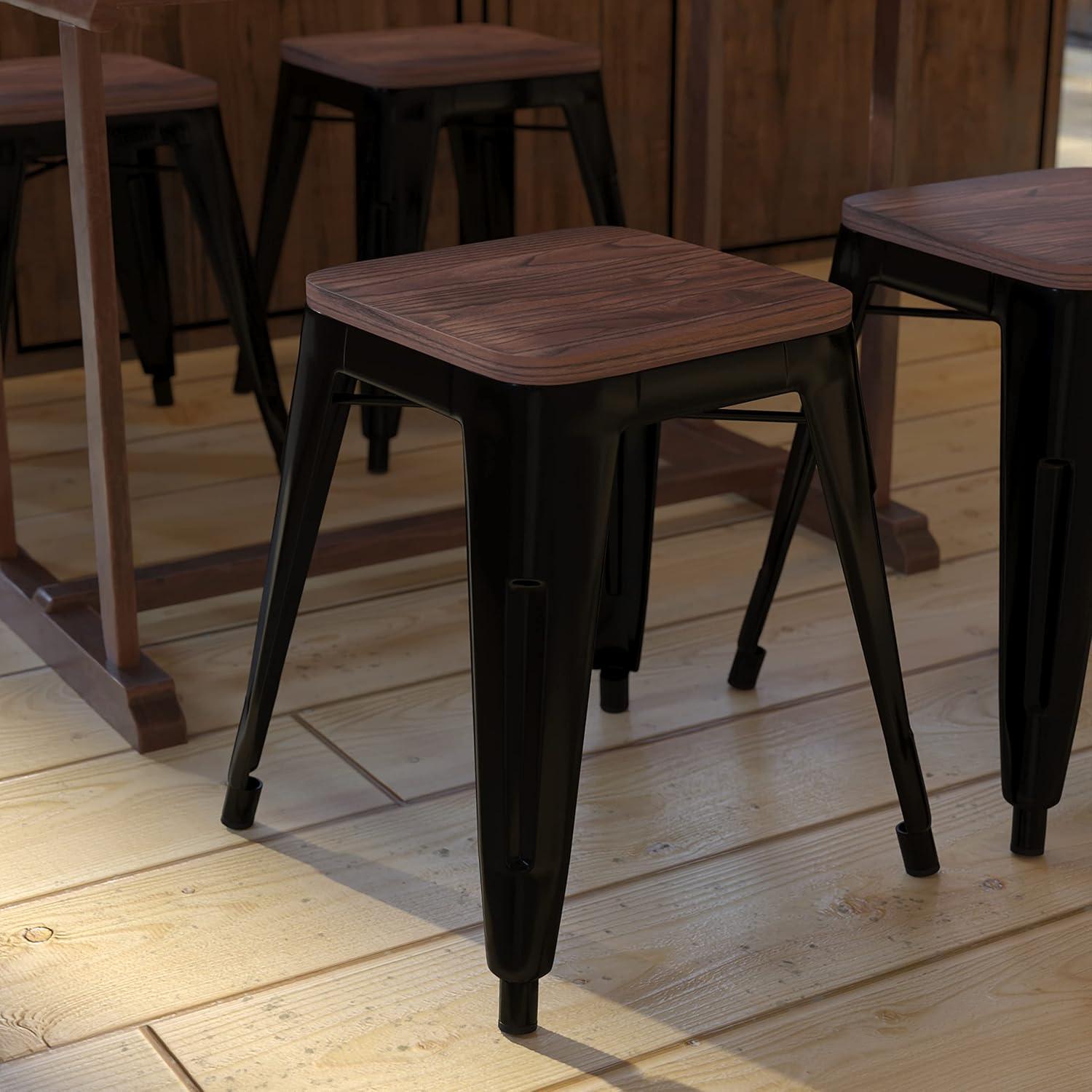 image:imageFlash Furniture Metal Dining Table Height Stool with Wooden Seat Set of 4 Backless Teal Kai Commercial Grade Stool Kai 18 Stackable Dining ChairsBlack