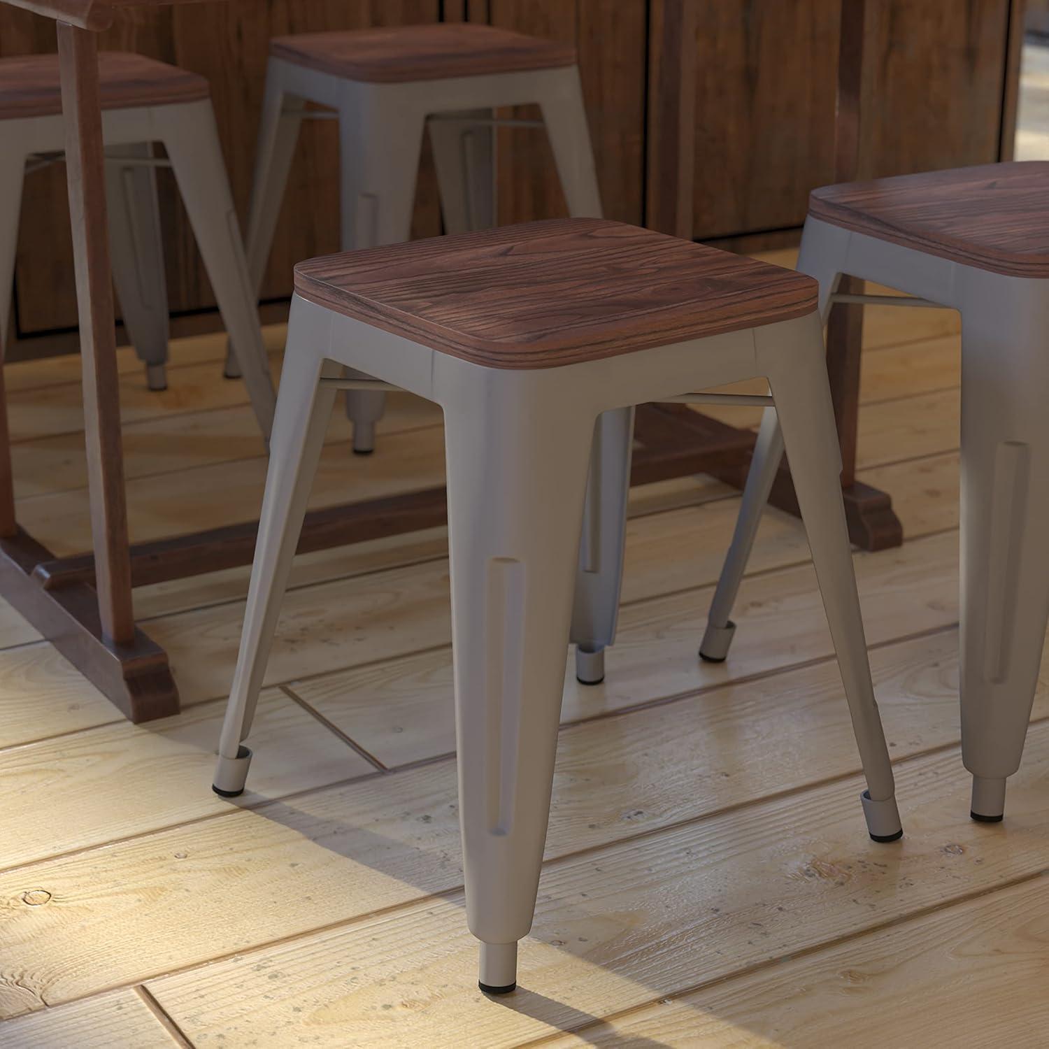 image:imageFlash Furniture Metal Dining Table Height Stool with Wooden Seat Set of 4 Backless Teal Kai Commercial Grade Stool Kai 18 Stackable Dining ChairsSilver
