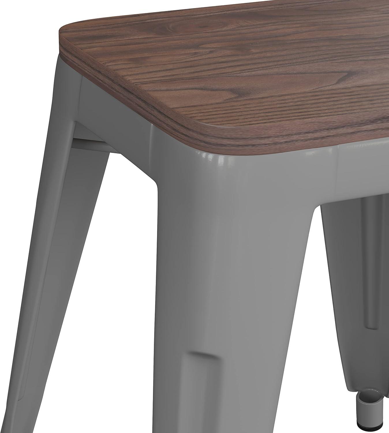 image:imageFlash Furniture Metal Dining Table Height Stool with Wooden Seat Set of 4 Backless Teal Kai Commercial Grade Stool Kai 18 Stackable Dining ChairsSilver