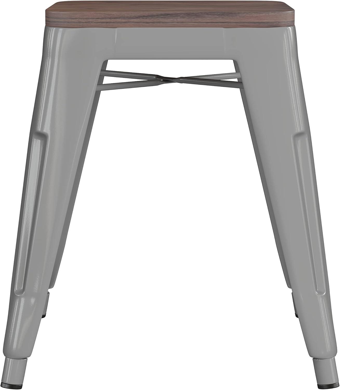 image:imageFlash Furniture Metal Dining Table Height Stool with Wooden Seat Set of 4 Backless Teal Kai Commercial Grade Stool Kai 18 Stackable Dining ChairsSilver