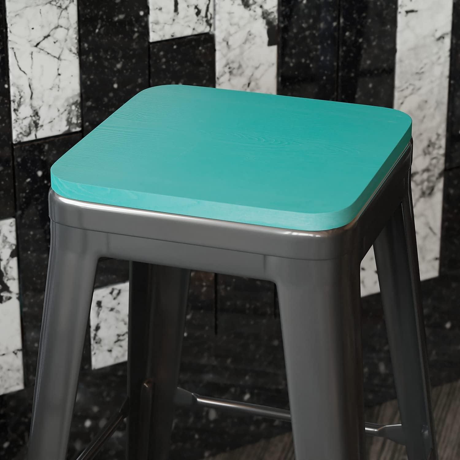 image:imageFlash Furniture Perry Set of 4 Poly Resin Wood Seat Gray Polystyrene Rounded Edges for Comfort For Colorful Metal Chairs and Stools IndoorOutdoorMint