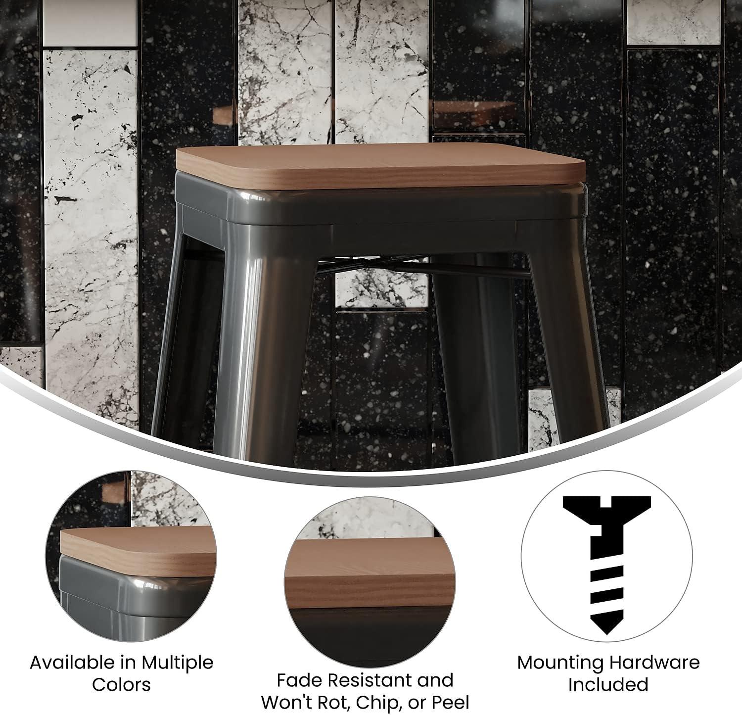 image:imageFlash Furniture Perry Set of 4 Poly Resin Wood Seat Gray Polystyrene Rounded Edges for Comfort For Colorful Metal Chairs and Stools IndoorOutdoorTeak
