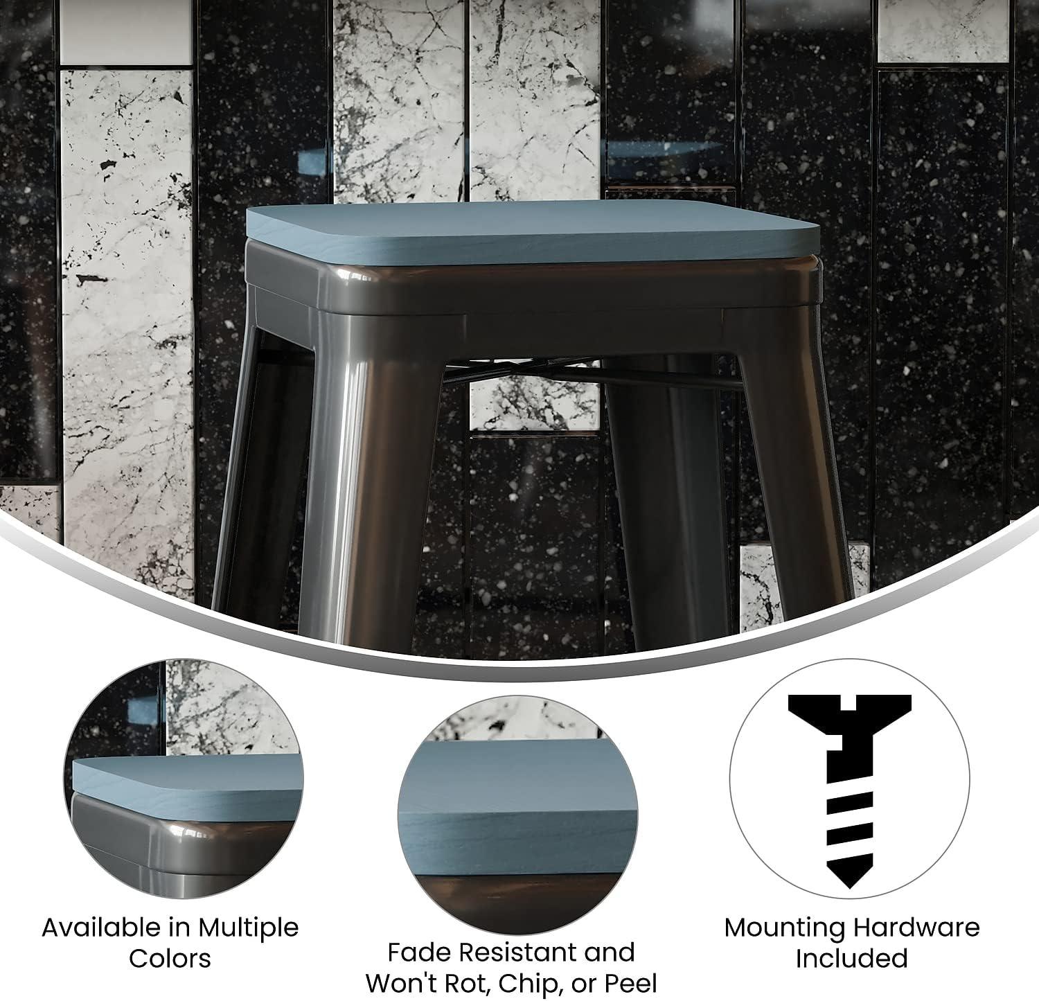image:imageFlash Furniture Perry Set of 4 Poly Resin Wood Seat Gray Polystyrene Rounded Edges for Comfort For Colorful Metal Chairs and Stools IndoorOutdoorTealblue