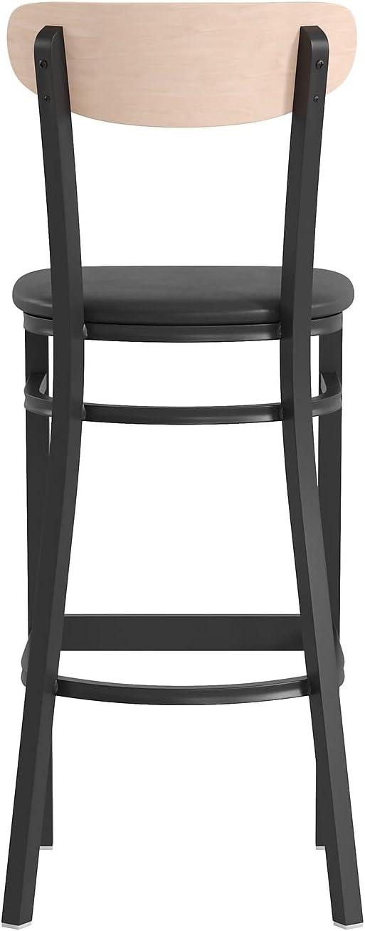 image:imageFlash Furniture Wright Set of 2 Commercial Barstools Walnut Wood Boomerang Back Black Vinyl Seat 500 LB Capacity Black Steel Frame Integrated FootrestNatural Birch Wood BackBlack Vinyl Seat
