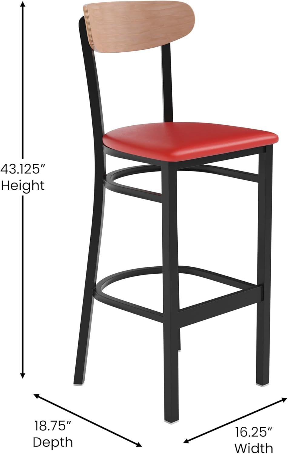 image:imageFlash Furniture Wright Set of 2 Commercial Barstools Walnut Wood Boomerang Back Black Vinyl Seat 500 LB Capacity Black Steel Frame Integrated FootrestNatural Birch Wood BackRed Vinyl Seat