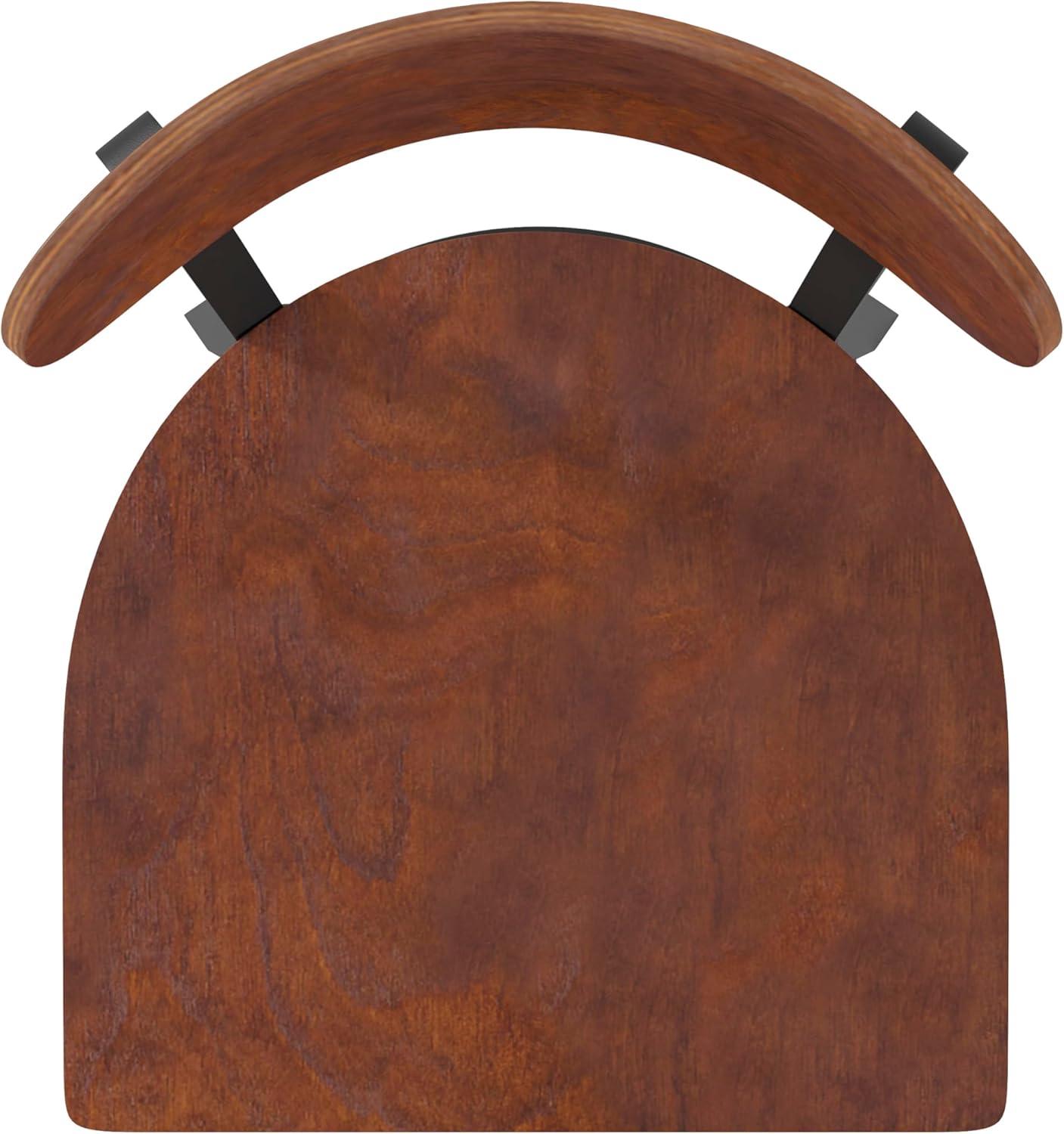 image:imageFlash Furniture Wright Set of 2 Commercial Barstools Walnut Wood Boomerang Back Black Vinyl Seat 500 LB Capacity Black Steel Frame Integrated FootrestWalnut