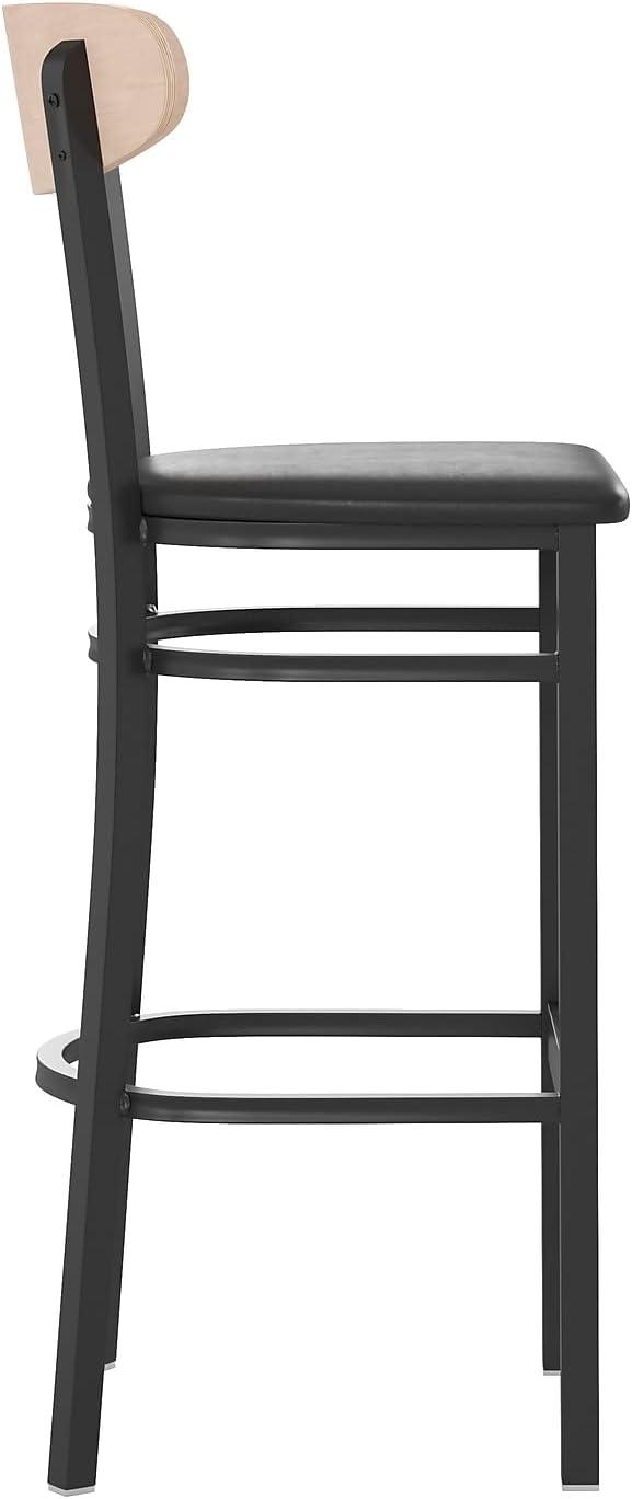 image:imageFlash Furniture Wright Set of 2 Commercial Barstools Walnut Wood Boomerang Back Black Vinyl Seat 500 LB Capacity Black Steel Frame Integrated FootrestNatural Birch Wood BackBlack Vinyl Seat