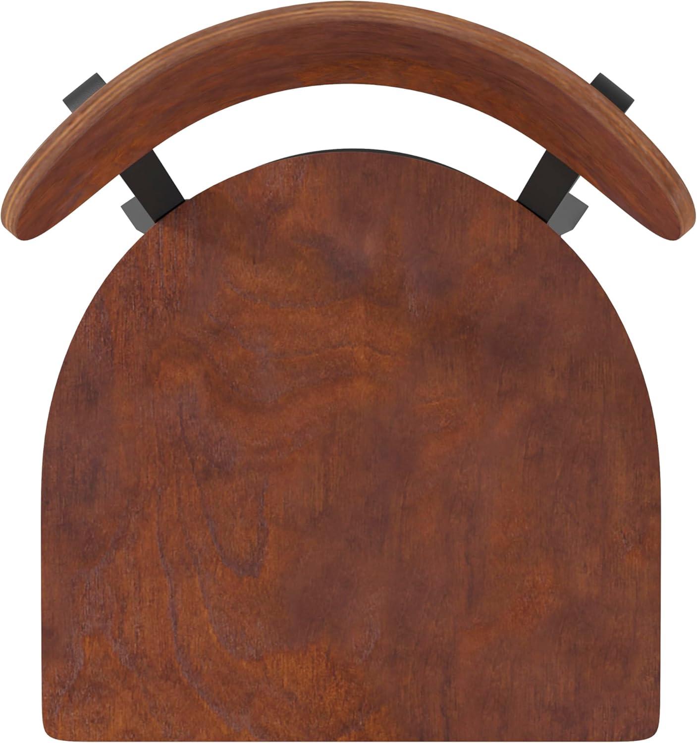 image:imageFlash Furniture Wright Set of 2 Commercial Barstools Walnut Wood Boomerang Back Black Vinyl Seat 500 LB Capacity Black Steel Frame Integrated FootrestWalnut