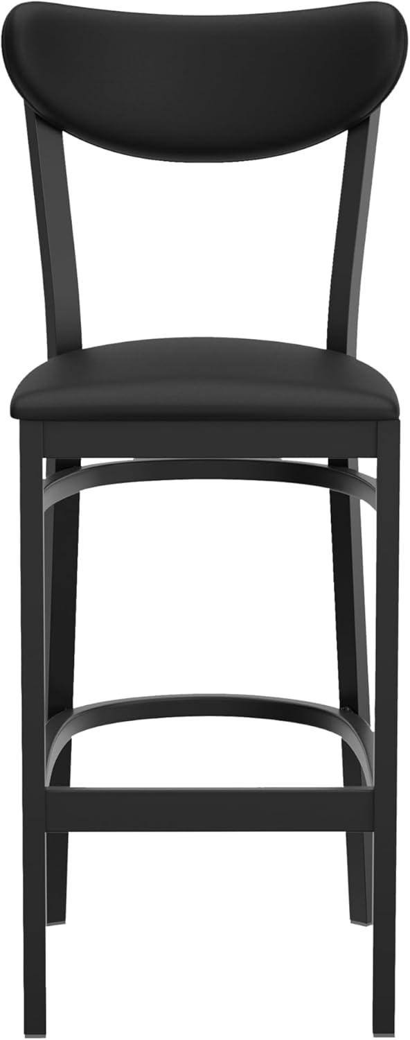 image:imageFlash Furniture Wright Set of 2 Commercial Barstools Walnut Wood Boomerang Back Black Vinyl Seat 500 LB Capacity Black Steel Frame Integrated FootrestBlack Vinyl BackBlack Vinyl Seat