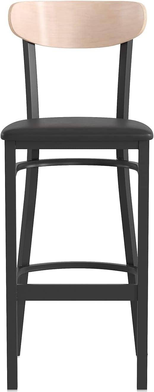 image:imageFlash Furniture Wright Set of 2 Commercial Barstools Walnut Wood Boomerang Back Black Vinyl Seat 500 LB Capacity Black Steel Frame Integrated FootrestNatural Birch Wood BackBlack Vinyl Seat