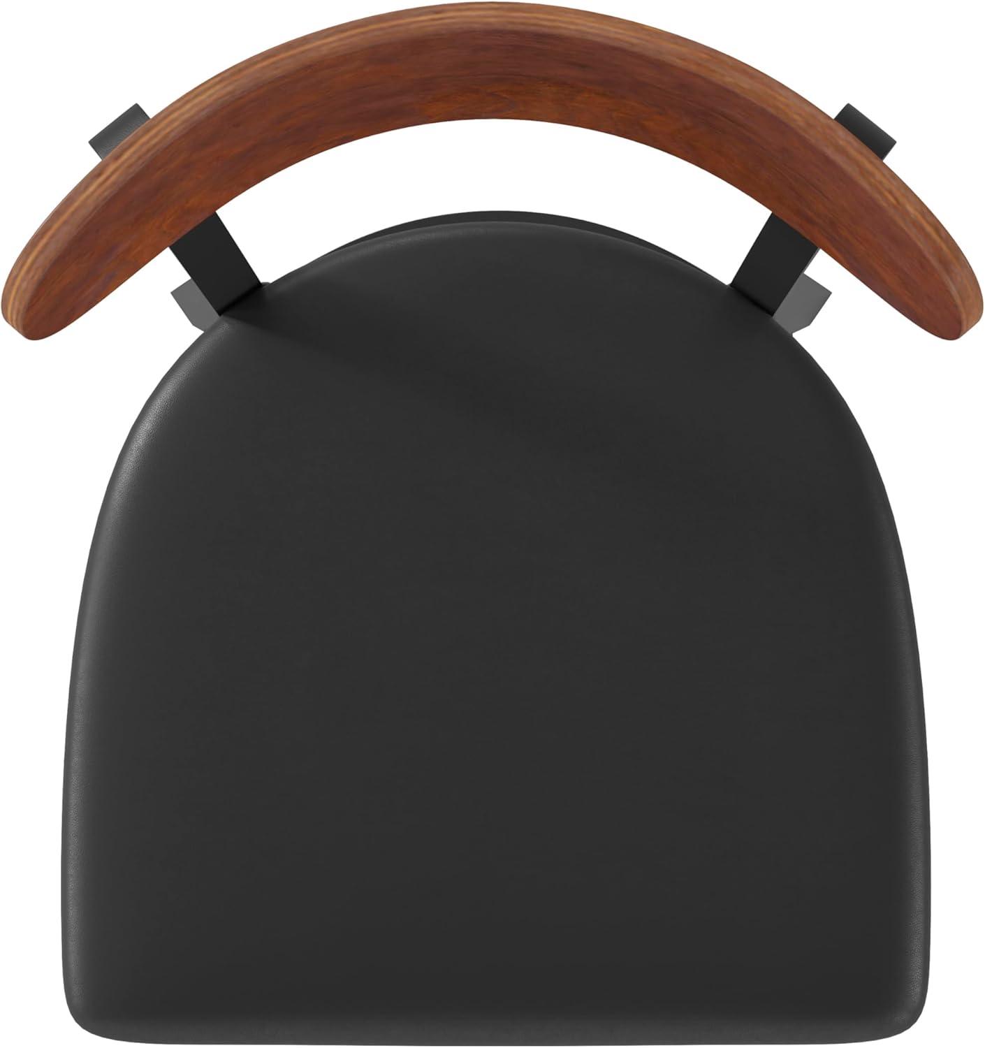 image:imageFlash Furniture Wright Set of 2 Commercial Barstools Walnut Wood Boomerang Back Black Vinyl Seat 500 LB Capacity Black Steel Frame Integrated FootrestWalnut Wood BackBlack Vinyl Seat