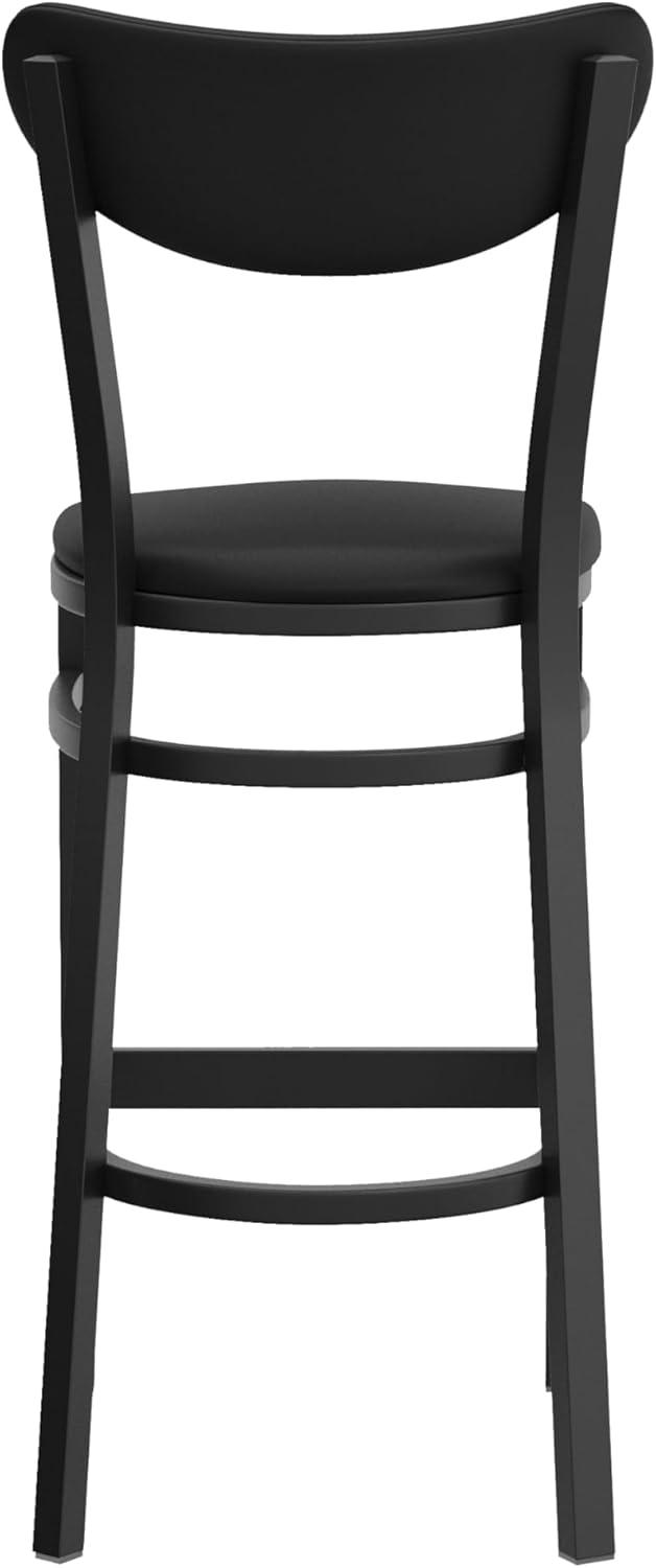 image:imageFlash Furniture Wright Set of 2 Commercial Barstools Walnut Wood Boomerang Back Black Vinyl Seat 500 LB Capacity Black Steel Frame Integrated FootrestBlack Vinyl BackBlack Vinyl Seat