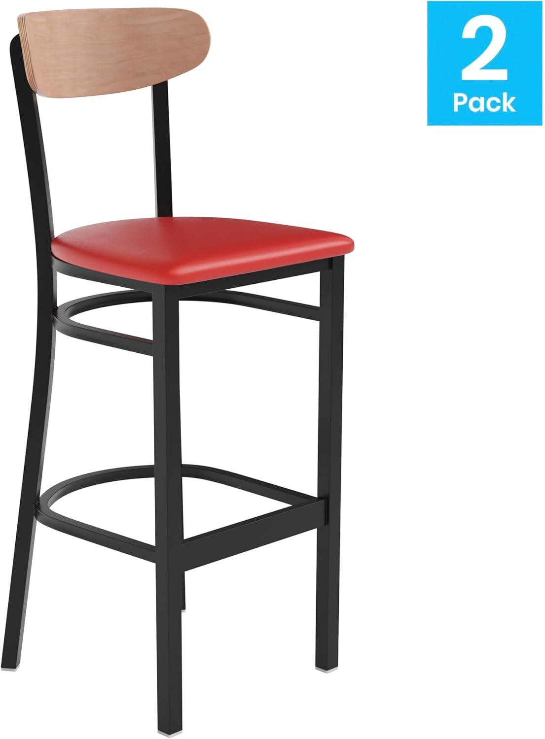 image:imageFlash Furniture Wright Set of 2 Commercial Barstools Walnut Wood Boomerang Back Black Vinyl Seat 500 LB Capacity Black Steel Frame Integrated FootrestNatural Birch Wood BackRed Vinyl Seat