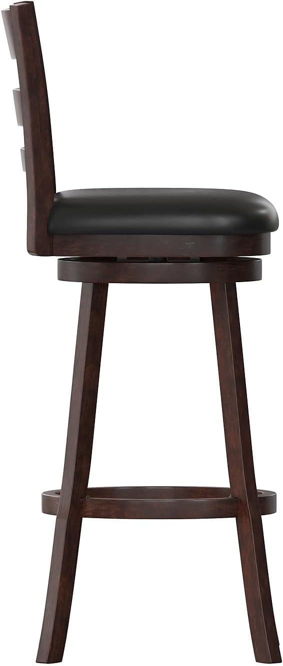 image:imageFlash Furniture Zerrick Commercial Classic Ladderback Barstool Antique Oak Wood Frame Black LeatherSoft Seat Bar Height 360 Swivel Seat FootrestBlack VinylEspresso Frame