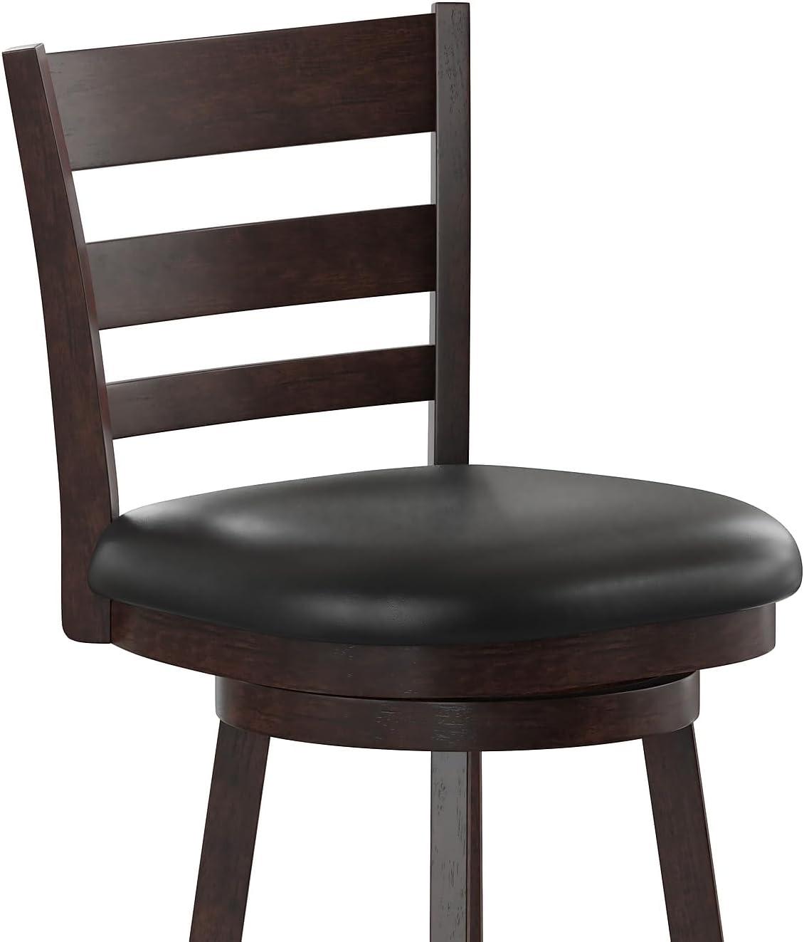 image:imageFlash Furniture Zerrick Commercial Classic Ladderback Barstool Antique Oak Wood Frame Black LeatherSoft Seat Bar Height 360 Swivel Seat FootrestBlack VinylEspresso Frame