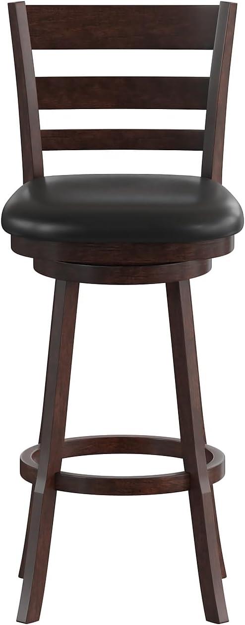 image:imageFlash Furniture Zerrick Commercial Classic Ladderback Barstool Antique Oak Wood Frame Black LeatherSoft Seat Bar Height 360 Swivel Seat FootrestBlack VinylEspresso Frame