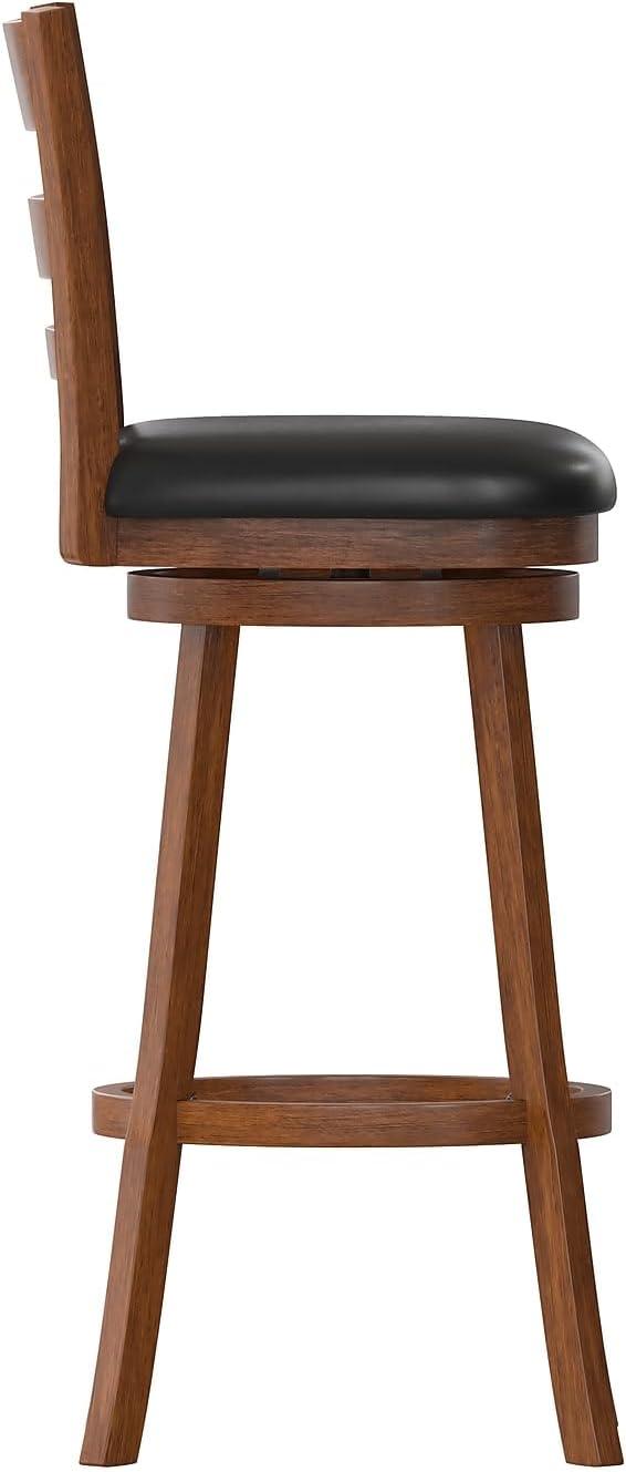 image:imageFlash Furniture Zerrick Commercial Classic Ladderback Barstool Antique Oak Wood Frame Black LeatherSoft Seat Bar Height 360 Swivel Seat FootrestBlack VinylAntique Oak Frame