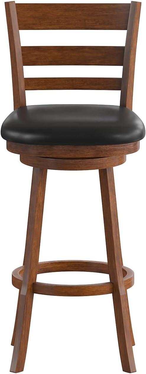 image:imageFlash Furniture Zerrick Commercial Classic Ladderback Barstool Antique Oak Wood Frame Black LeatherSoft Seat Bar Height 360 Swivel Seat FootrestBlack VinylAntique Oak Frame