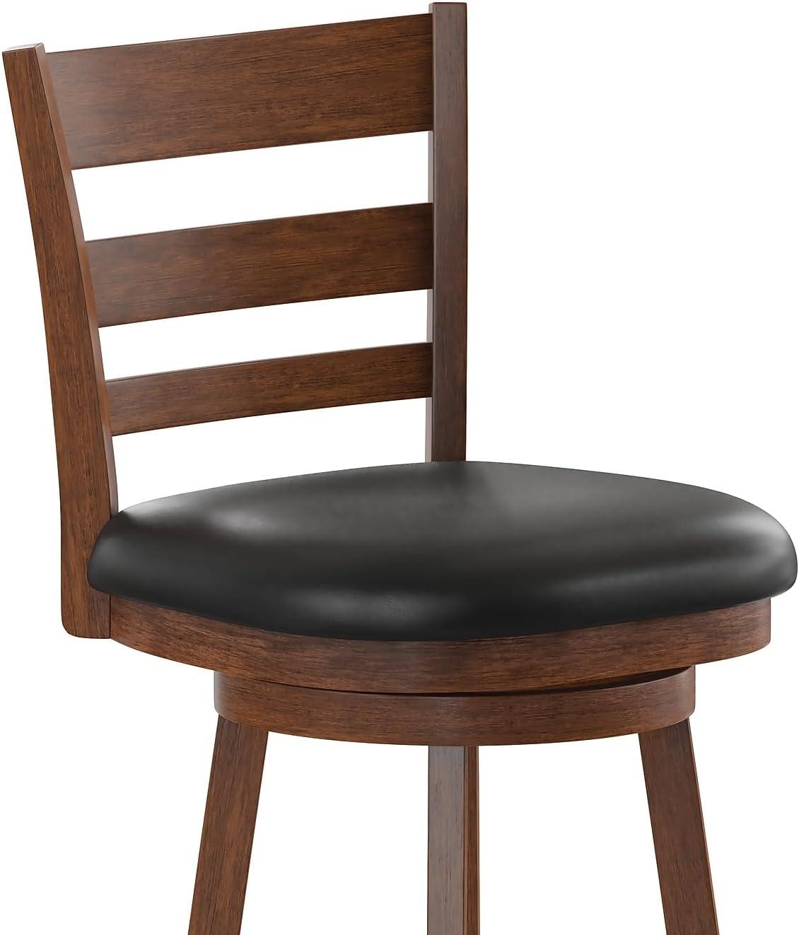 image:imageFlash Furniture Zerrick Commercial Classic Ladderback Barstool Antique Oak Wood Frame Black LeatherSoft Seat Bar Height 360 Swivel Seat FootrestBlack VinylAntique Oak Frame