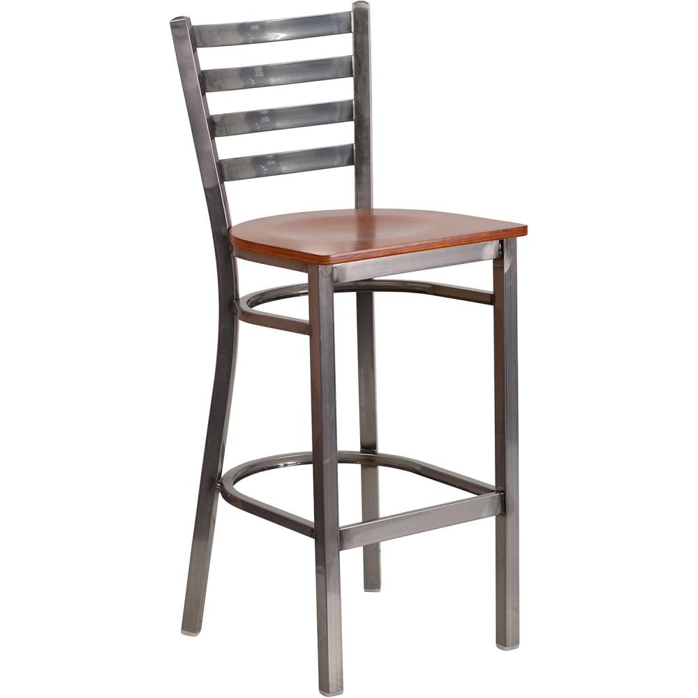 image:imageFlash Furniture 2 Pack HERCULES Series Silver Antique Finish with Clear Coat Ladder Back Metal Restaurant Barstool Walnut Wood SeatCherry Wood SeatClear Coated Metal Frame