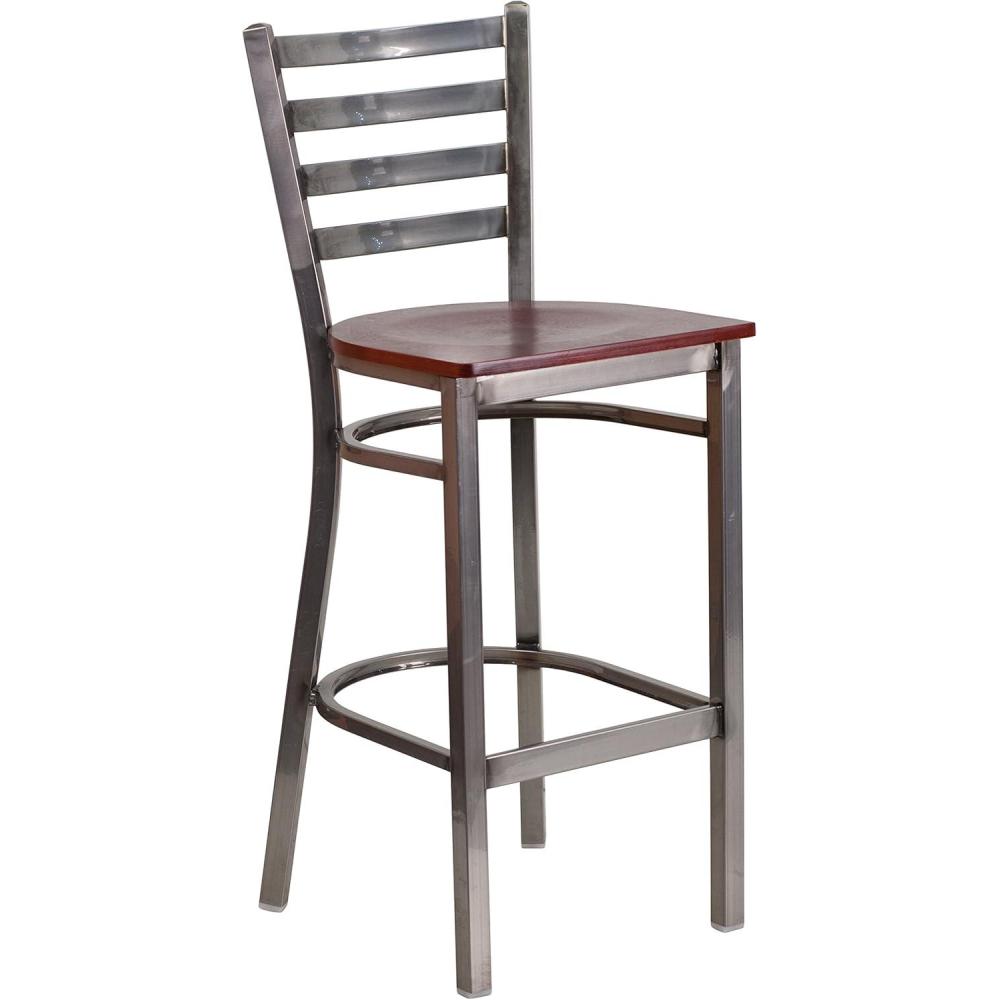 image:imageFlash Furniture 2 Pack HERCULES Series Silver Antique Finish with Clear Coat Ladder Back Metal Restaurant Barstool Walnut Wood SeatMahogany Wood SeatClear Coated Metal Frame