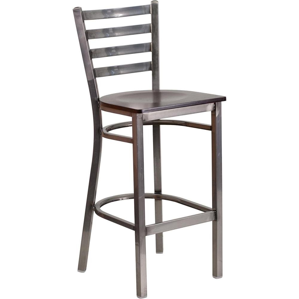 image:imageFlash Furniture 2 Pack HERCULES Series Silver Antique Finish with Clear Coat Ladder Back Metal Restaurant Barstool Walnut Wood SeatWalnut Wood SeatClear Coated Metal Frame