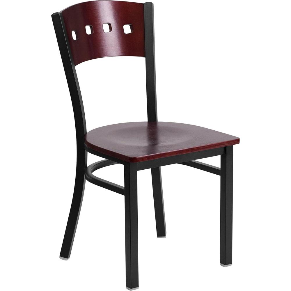 image:imageFlash Furniture 2 Pk HERCULES Series Black 4 Square Back Metal Restaurant Chair  Mahogany Wood Back Black Vinyl SeatMahogany Wood BackMahogany Wood SeatBlack Metal Frame