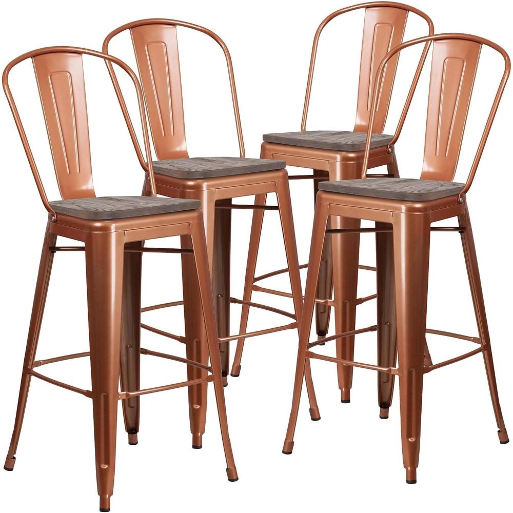 image:imageFlash Furniture 30 High Copper Metal Barstool with Back and Wood Seat4