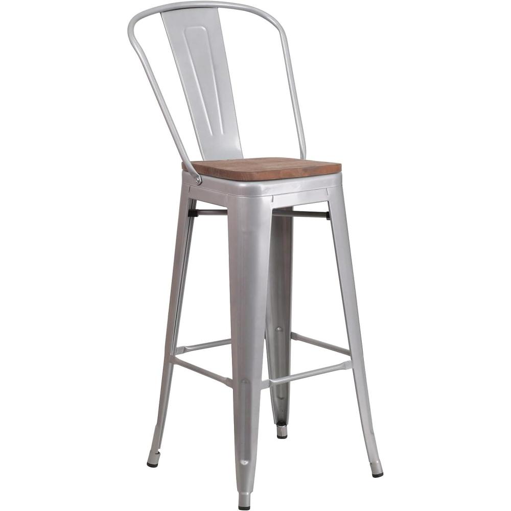 image:imageFlash Furniture Carly 24 High Crystal TealBlue Metal Counter Height Stool with Back and Wood Seat1