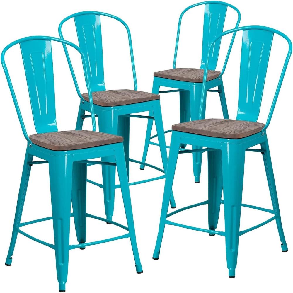 image:imageFlash Furniture Carly 24 High Crystal TealBlue Metal Counter Height Stool with Back and Wood Seat4
