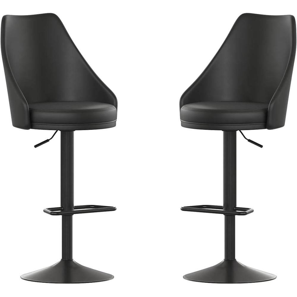 image:imageFlash Furniture Chrishelle Set of 2 Commercial Adjustable Height Bar Stools Brown LeatherSoft Tufted Upholstery Pedestal Base Integrated FootringBlack