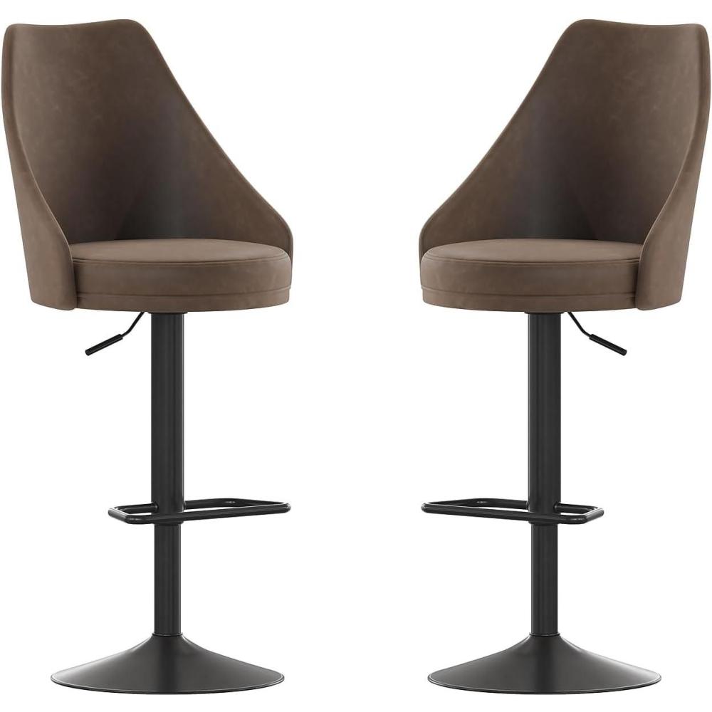 image:imageFlash Furniture Chrishelle Set of 2 Commercial Adjustable Height Bar Stools Brown LeatherSoft Tufted Upholstery Pedestal Base Integrated FootringBrown